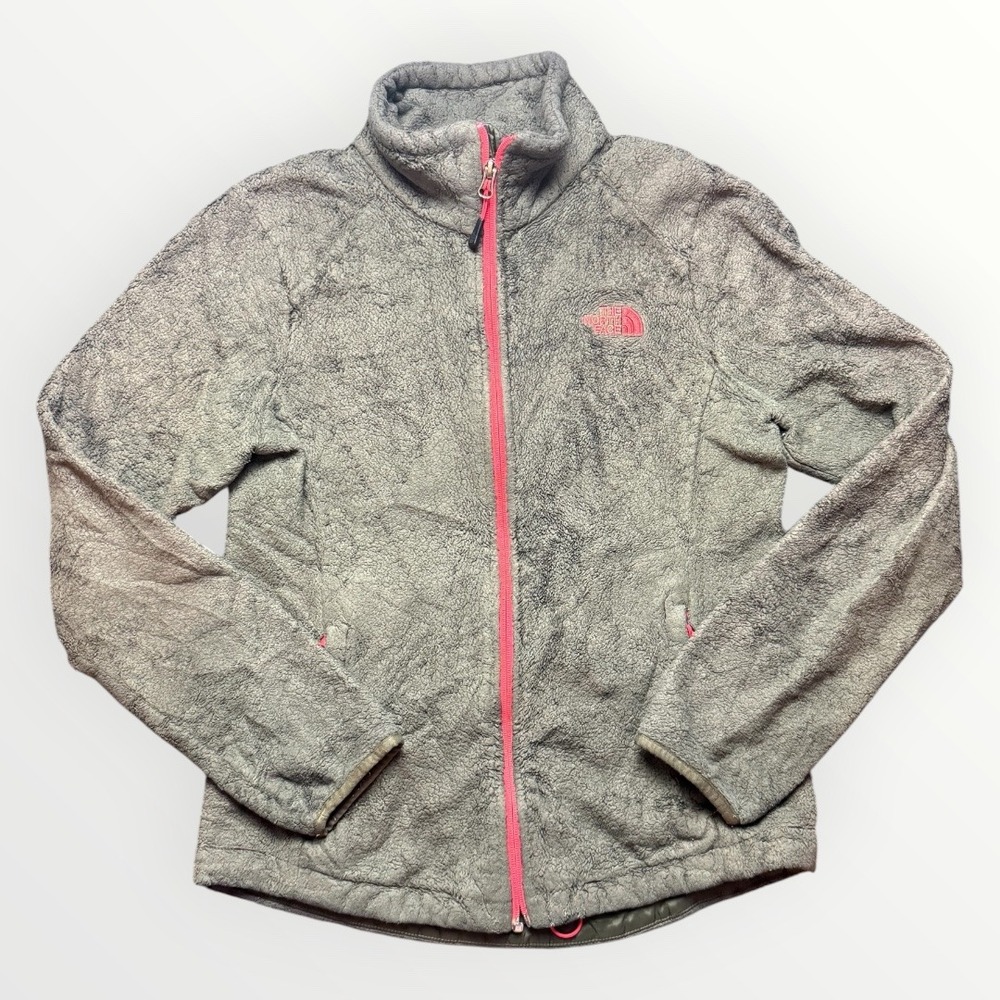 The North Face Osito Fleece Jacket Womens Medium Olive Green Red Full Zip Soft